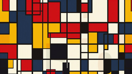 Image of De Stijl and Bauhaus Seamless Pattern Cubism abstract wallpaper. Minimalism Bauhaus Seamless Pattern Cubism abstract wallpaper printed on Printed Glass Splashbacks