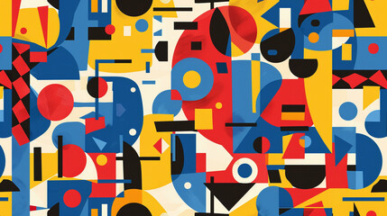 Fototapeta premium Fauvism and Bauhaus Seamless Pattern Cubism abstract wallpaper. Minimalism Bauhaus Seamless Pattern Cubism abstract wallpaper