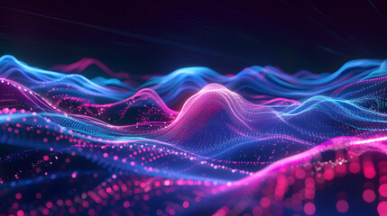 Mesmerizing abstract image featuring neon waves with glowing blue and pink patterns, creating a dynamic and futuristic visual effect.