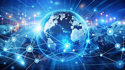 Obraz premium Global Network Connection with Blue Globe and Lines