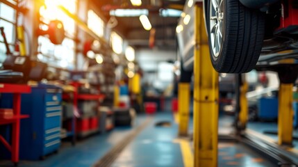 Car repair service center, with the background intentionally blurred