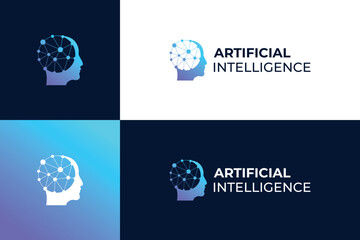 Digital brain data connect logo design