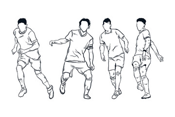 Collection of football soccer player line art. Hand drawn sketch illustration
