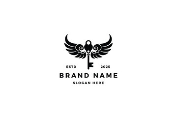 Elegant Winged Key Logo Design Vector for Modern Brand Identity and Slogan