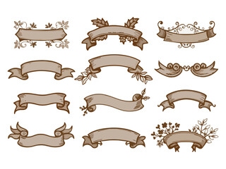 Eps  Retro banners ribbon decorative drawings. Ribbons banner. Ribbon elements. Starburst label. Vintage. Modern simple ribbons collection. Vector illustration.