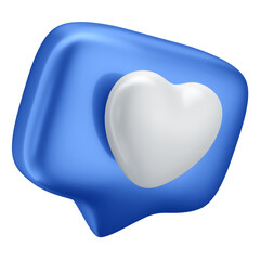 3D Blue Speech Bubble with White Heart Reaction for Father's Day and Transparent Background
