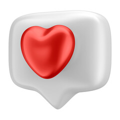 3D White Speech Bubble with Red Heart Reaction and Transparent Background