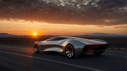 Fototapeta premium Futuristic car in the sunset