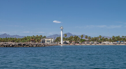 View of the bay of Loreto, a magical town, with its boardwalk and tourist places of restraunts and...