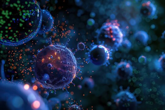 Closeup of a nanosensor monitoring cellular activity in realtime, with copy space