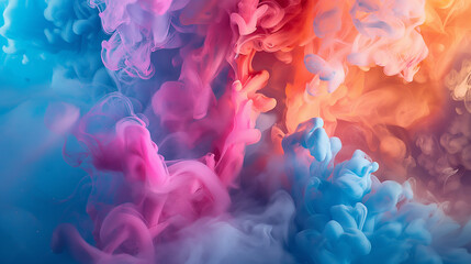 Fototapeta premium Abstract colorful smoke in water creating a vibrant blend of pink, blue, and orange.