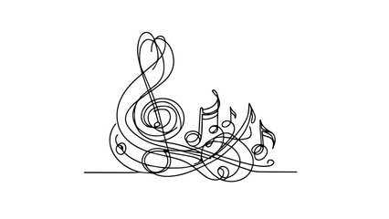 music notes continuous line concept