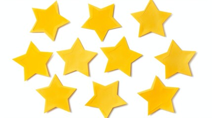 Fototapeta premium Set of yellow star-shaped paper sticker labels, clearly isolated on a white background