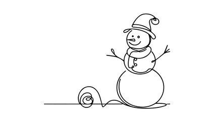 a snowman single line illustration