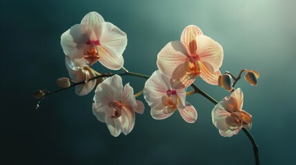 A bouquet of white and pink flowers with a blue background