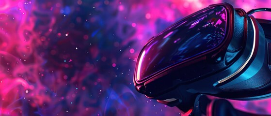 Closeup of a virtual reality headset showing a 3D event invitation, with space for text