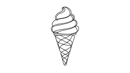 single line illustration of an ice cream cone
