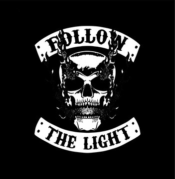 Follow The Light Skull With The Fire Black and White
