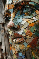 Fototapeta premium A woman's face made of various materials, including metal and wood