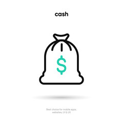 Money bag thin line icon on the white background. Money, pay, payment,  cash operations, currency, exchange, savings, bank cards, currency, banking icons