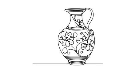 one continuous line drawing of a vintage vase