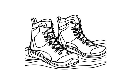 one continuous line drawing of  hiking boots