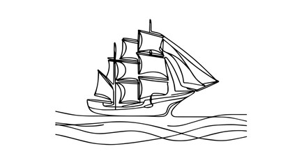 A continuous line illustration of a ship