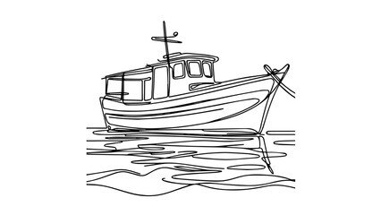 one continuous line illustration of a fishing boat