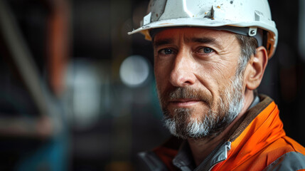 Fototapeta premium Construction site supervisor with helmet and reflective vest