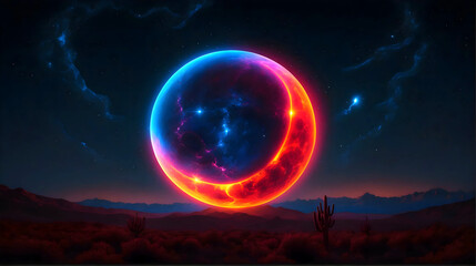 Abstract solar eclipse, artistic background, sun and moon, universe wallpaper