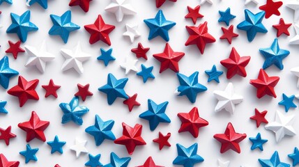 Obraz premium Scattered Red White Blue Stars Clean White BackgroundCopy Space