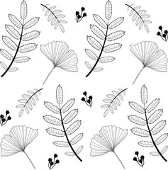 Vector illustration line art leaf seamless pattern 2 isolated on a white background