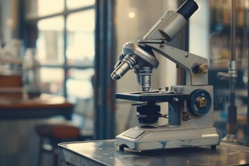 Fototapeta premium Highdefinition shot of a vintage microscope with augmented reality enhancements, with room for text