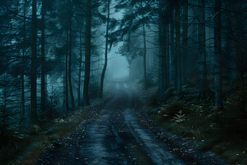 Obraz premium Highway Through Misty Forest
