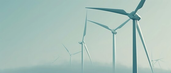 Highdefinition shot of wind turbines with sleek, modern designs, with room for text