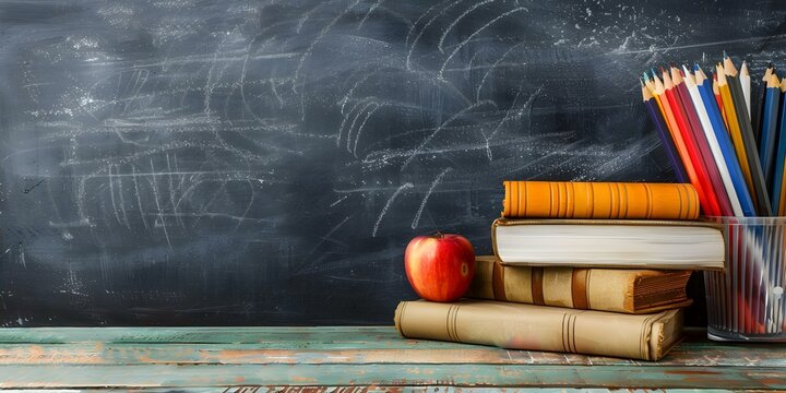 Celebrating International Education Day with a Blackboard, Pencils, Books, and Educational Elements. Concept International Education Day, Blackboard Decor, Academic Achievements, Learning Together