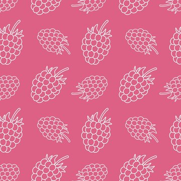 White raspberry outline on pink background repeating pattern