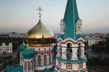 Aerial view of the Assumption Cathedral in Omsk