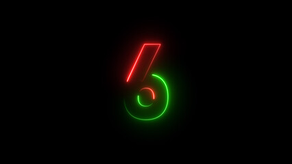 Abstract neon countdown 6 number illustration background 4k.