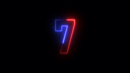 Abstract neon countdown 7 number illustration background 4k.