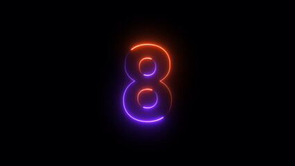 Abstract Neon text countdown 8 number illustration background.	
