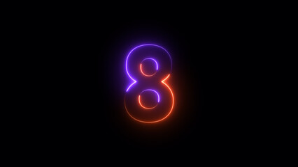 Abstract neon countdown 8 number illustration background 4k.