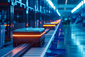 Naklejka premium AI-enhanced inventory management systems leverage machine learning to forecast demand trends, manage stock levels dynamically, and optimize warehouse layouts for efficient storage