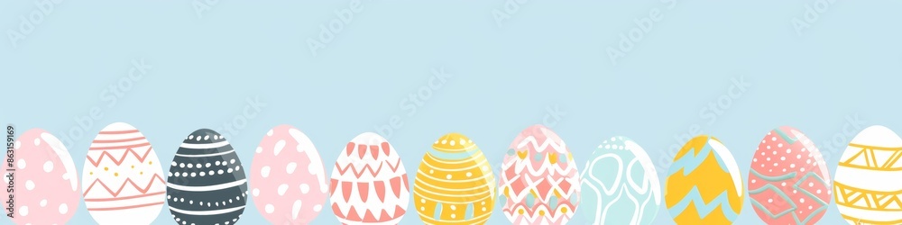 Wall mural web banner. vector illustration of easter eggs with various colors and pattern designs.