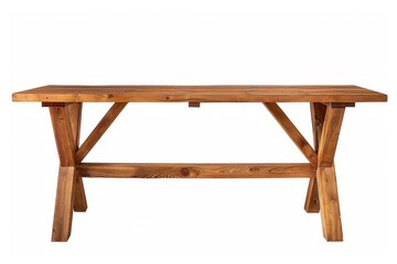 Kitchen dining table with wooden top isolated on white background. Side view.