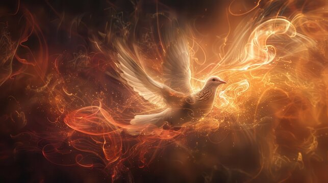 ethereal dove in flight symbolizing the creative force of the holy spirit digital religious illustration