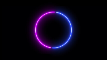 Abstract neon light glowing circle frame loading icon background illustration.