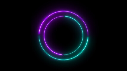 Abstract neon light glowing circle frame loading icon background illustration.