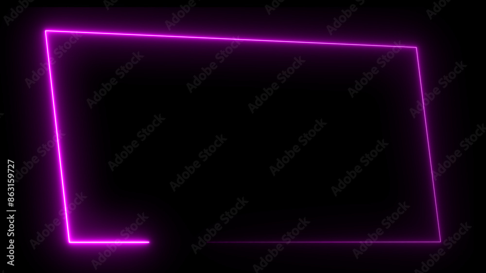 Wall mural abstract neon light glowing rectangle frame loading background 4k illustration.