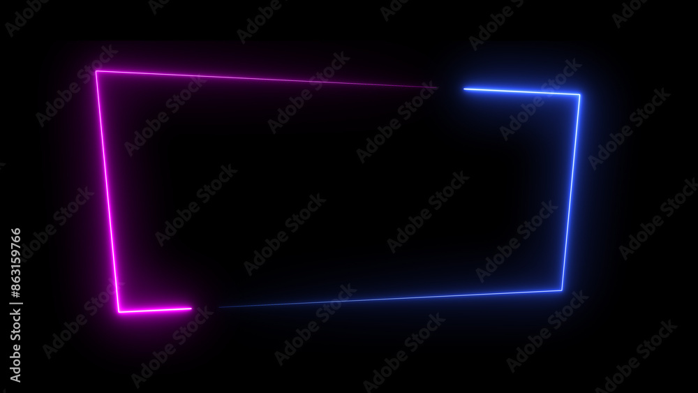 Wall mural abstract neon light glowing rectangle frame loading background 4k illustration.